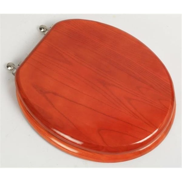 Plumbing Technologies Plumbing Technologies 5F1R2-15BN Designer Solid Round Oak Wood Toilet Seat with Brushed Nickel Hinges; American Cherry 5F1R2-15BN - main
